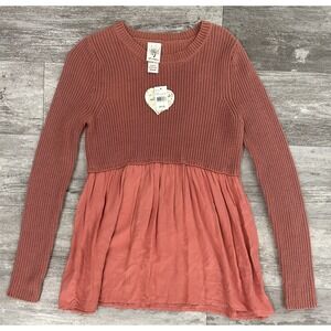 Self-esteem Mauve knit & sheer ruffle bottom tunic long sleeve Size M Brand New